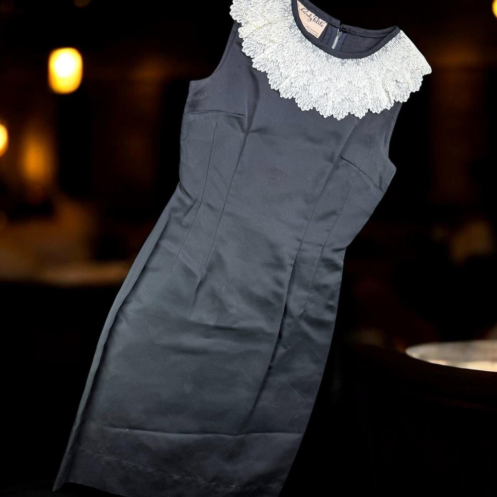 Vintage Candy Petite Dress Womens XS S Black 1960s‎ Lace Collar Shift Cocktail